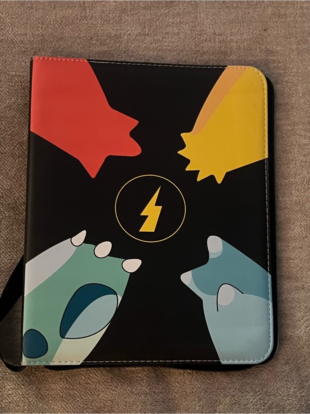 Pokemon Black Binder  Case with Red, Yellow, Teal, Light Blue Accents